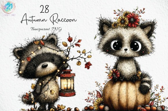 Download Whimsical Autumn Raccoon Clipart - Raccoon clipart Collection