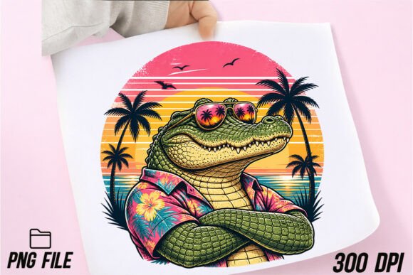 Download Cool Crocodile Retro Sunset Vibes PNG - Crocodile Collection