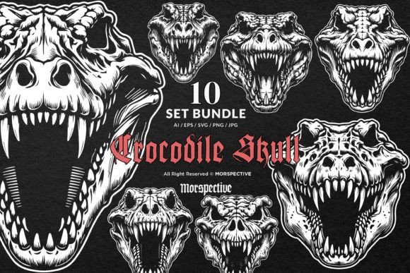 Download 10 Bundle Dark Art Beast Crocodile Skull - Crocodile Collection