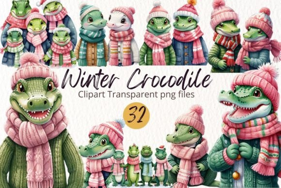 Download Watercolor Winter Crocodile Clipart PNG - Crocodile Collection