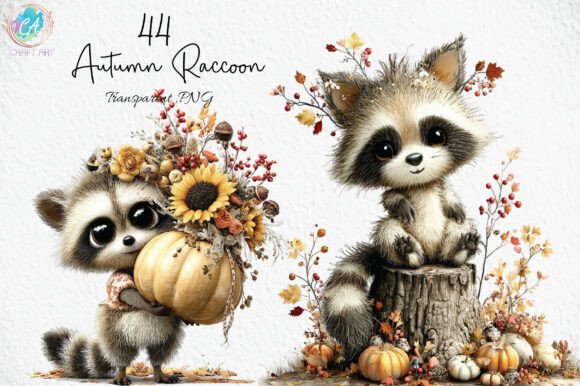 Download Whimsical Autumn Raccoon Clipart PNG - Raccoon clipart Collection