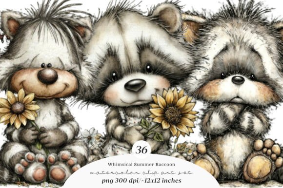 Download Whimsical Summer Raccoon Clipart - Raccoon clipart Collection