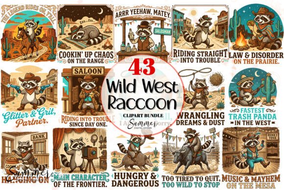 Download Cowboy Wild West Raccoon Clipart Bundle - Raccoon clipart Collection