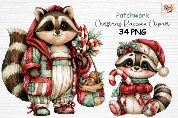 Download Patchwork Christmas Raccoon Clipart PNG - Raccoon clipart Collection
