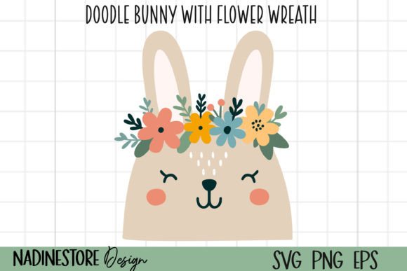 Download Doodle Bunny with Flower Wreath SVG. - Svg Collection